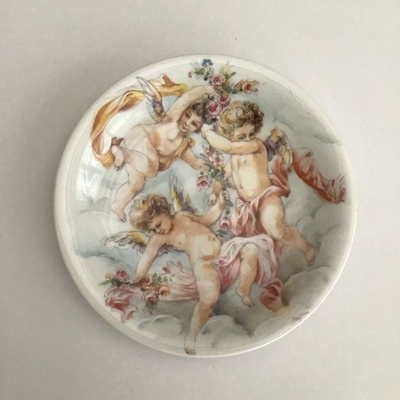 Limoges France Gold Accent Plate Dish 7.5” Hand Painted Cherubs Porcelain Signed - Picture 11 of 16